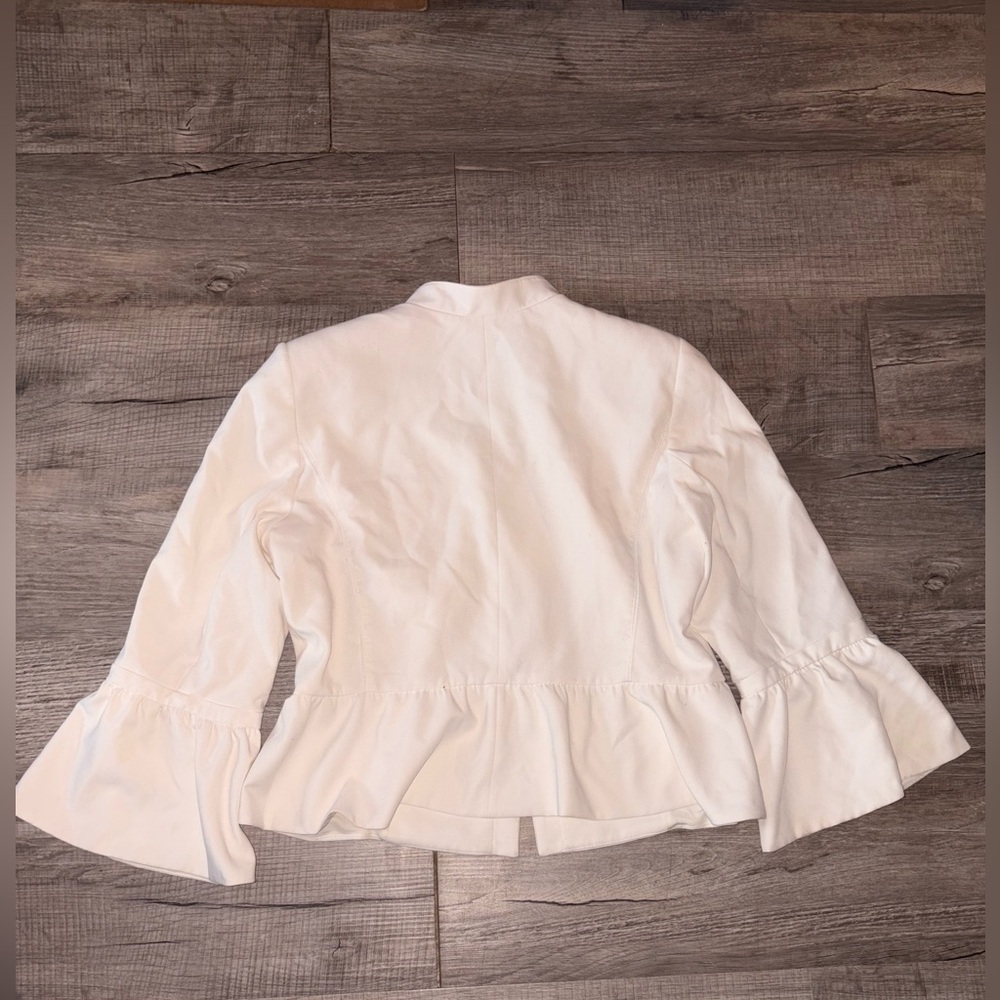 White House Black Market Collarless Petal Sleeve Jacket 14 casual office neutral - Picture 3 of 6